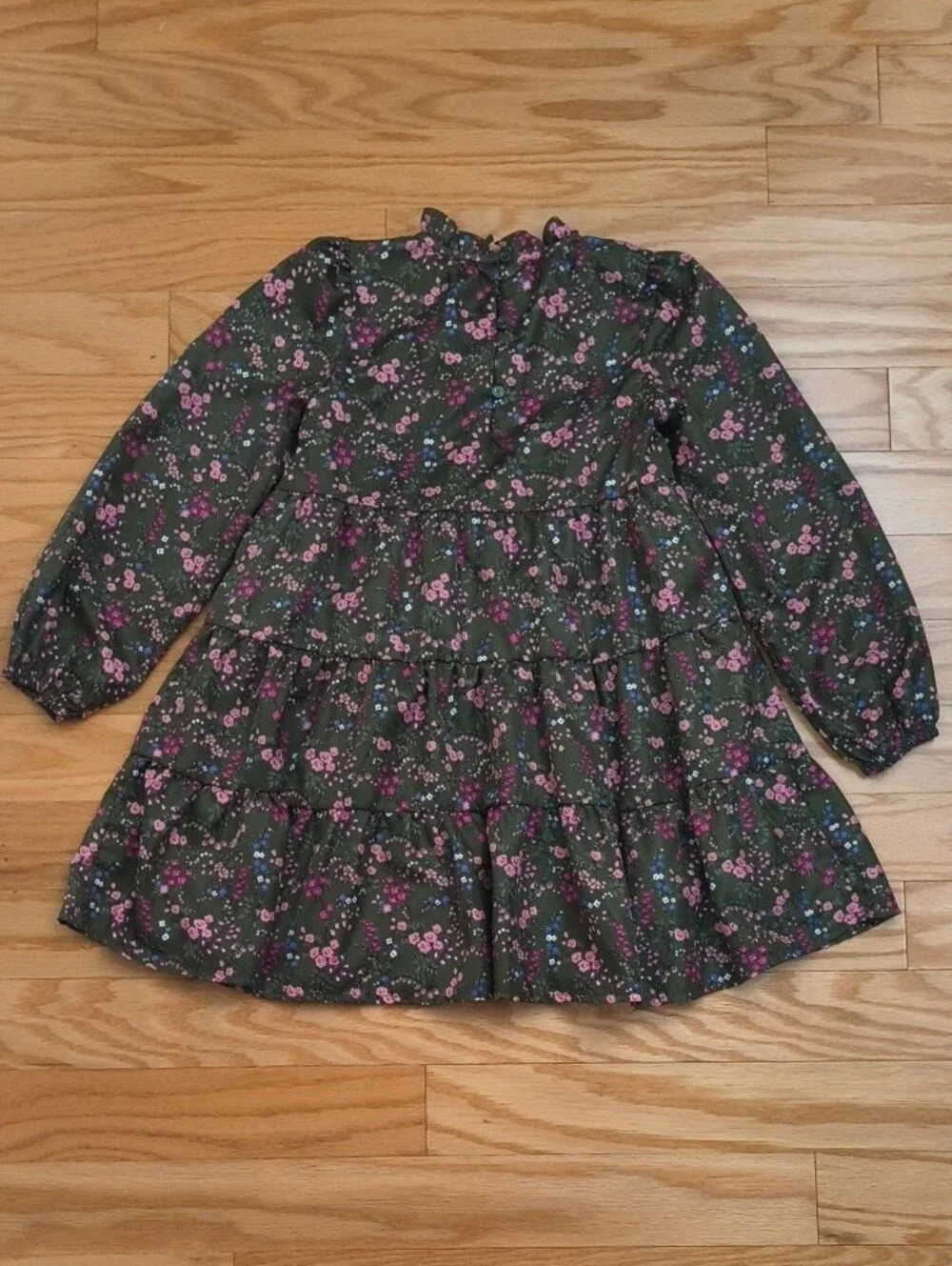 Janie and Jack Long Sleeve Floral Tiered Dress Green Size 8 NWOT